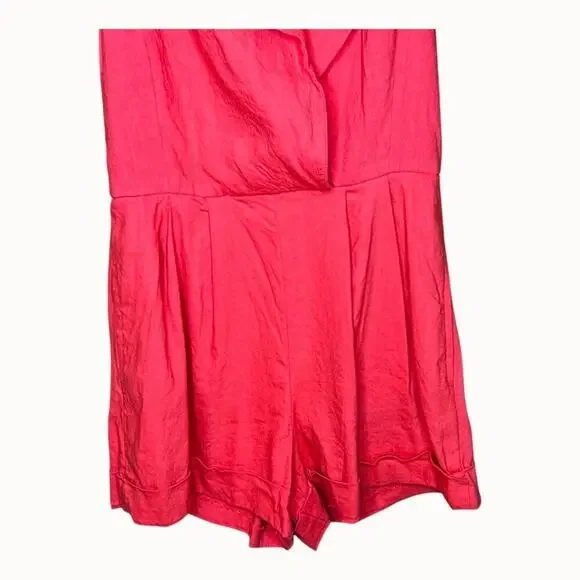 ALICE + OLIVIA Meritt Pleated Linen Romper in Chili Pepper Size 2 - Picture 4 of 9